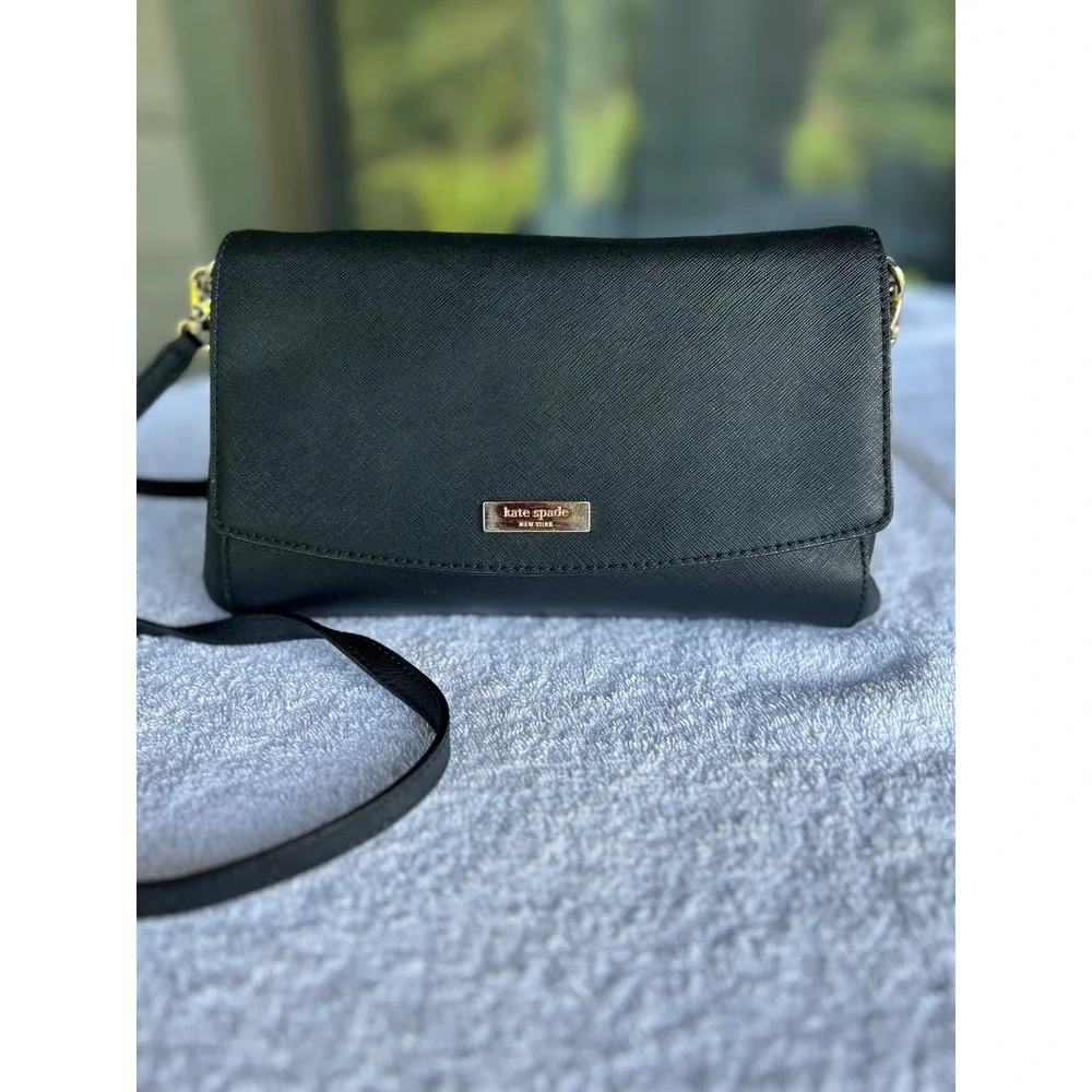 Kate Spade Laurel Way Greer Black Bag Designer Saffiano Leather Crossbody Clutch